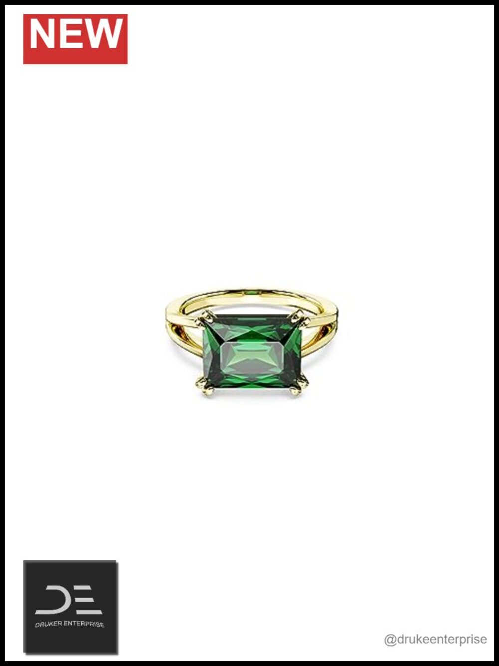 Swarovski Crystal Green Cocktail Ring Size 8 Gold-Tone Finish